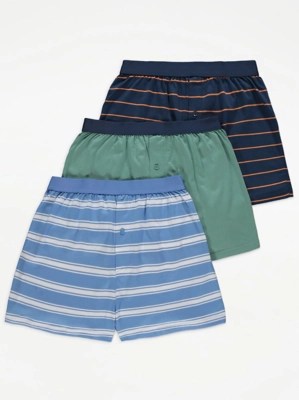 Blue Striped Loose Fit Jersey Boxer Shorts 3 Pack Men at ASDA