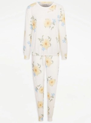 Cream Sunflower Print Brushed Snit Pyjamas Women at ASDA