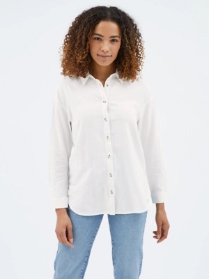 White Linen Blend Long Sleeve Shirt Women at ASDA