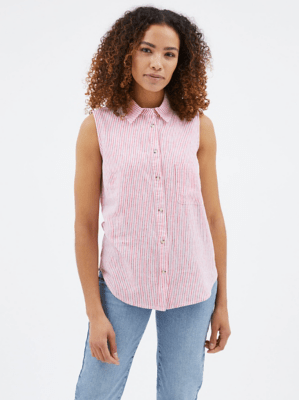 Pink Striped Sleeveless Linen Blend Shirt Women at ASDA