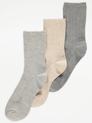 Neutral Marl Ankle Socks 3 Pack Women at ASDA