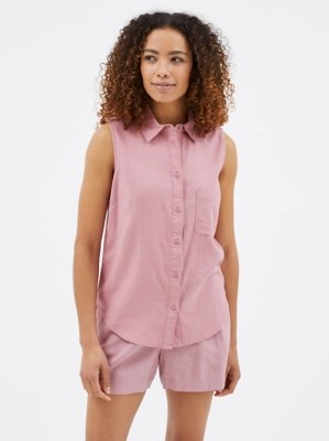 Mauve Sleeveless Linen Blend Shirt Women at ASDA