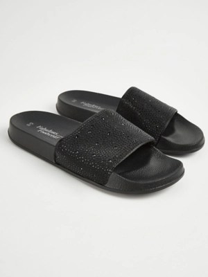 Black Diamanté Sliders Women at ASDA