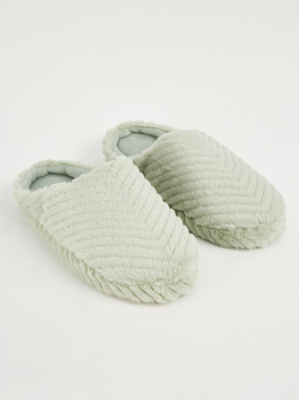 Sage Green Faux Fur Chevron Mule Slippers Women at ASDA