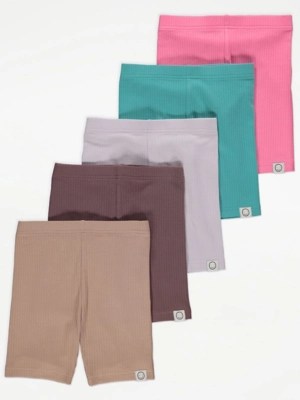 Unisex Plain Ribbed Cycling Shorts 5 Pack Collections at ASDA