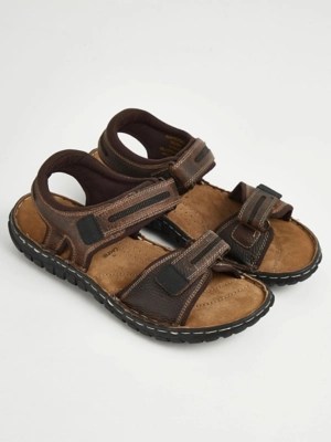 Brown Leather Strap Sandals Men at ASDA