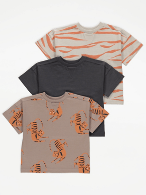 Tiger Print TShirts 3 Pack Kids at ASDA