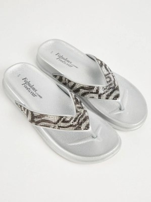 Silver Beaded Flatform Flip Flops Women at ASDA
