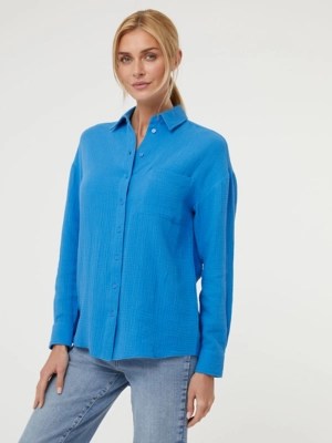 Cobalt Blue Double Cloth Shirt Women at ASDA