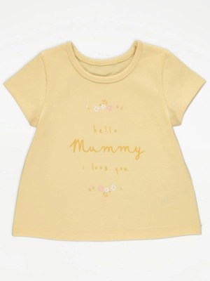 Yellow Hello Mummy Flower TShirt Baby at ASDA