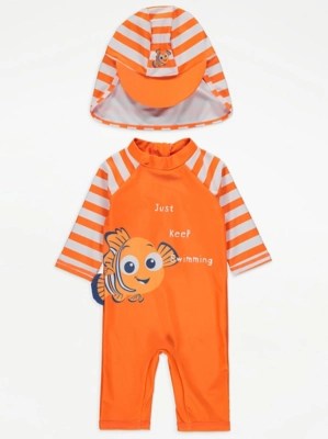 Disney Finding Nemo Orange Sunsafe Swimsuit and Keppi Hat Baby