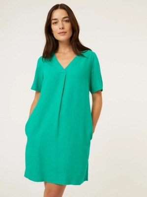 Green Linen Blend Shift Dress Women at ASDA