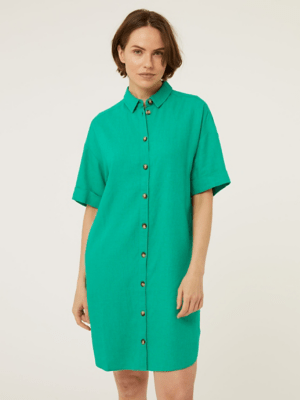 Green Linen Blend Mini Shirt Dress Women at ASDA