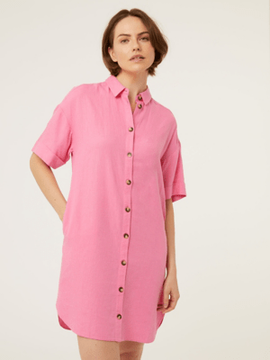 Pink Linen Blend Mini Shirt Dress Women at ASDA
