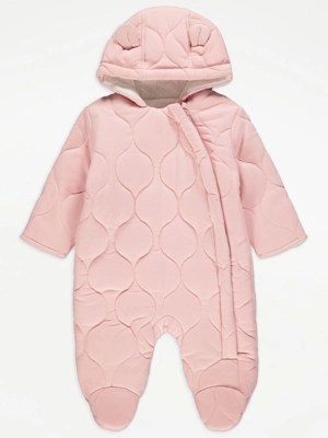 Pink Quilted Pramsuit Baby at ASDA