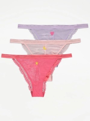 Star Embroidered Mesh Tanga Knickers 3 Pack Sale & Offers at