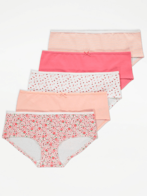 Pink Print Short Knickers 5 Pack Women at ASDA