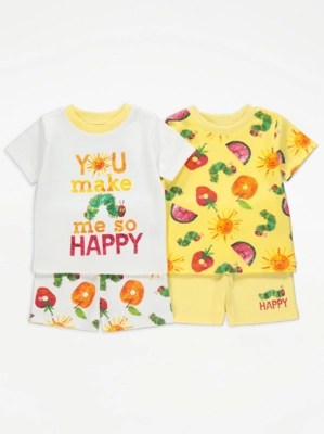 The Hungry Caterpillar Yellow Short Sleeve Pyjamas 2 Pack Baby