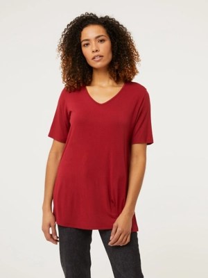 Burgundy VNeck Longline Tunic Top Women at ASDA