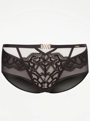 Entice Black Sheer Lace Short Knickers Women at ASDA