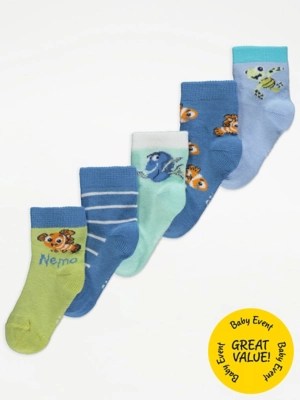 Disney Finding Nemo Character Socks 5 Pack Baby at ASDA