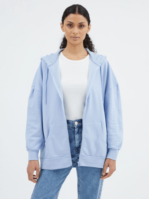 Light Blue Oversized Longline Zip Through Hoodie Women at ASDA