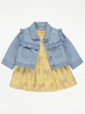 Disney Bambi Print Dress and Denim Jacket Outfit Baby at ASDA