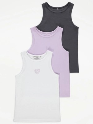 Ribbed Racer Vests 3 Pack Kids at ASDA
