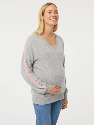 Maternity Grey Soft Touch Contrast Arm Jumper Women at ASDA