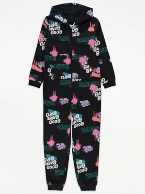 Black Spray Paint Slogan Print Onesie Kids at ASDA