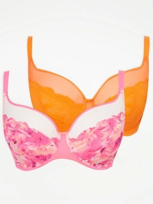Bright Floral Lace Non Padded Bras and Short Knickers 2 Pack Set