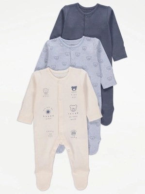Little Bear Sleepsuits 3 Pack Baby at ASDA