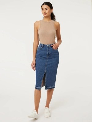 Dark Wash Denim Midi Skirt Women at ASDA
