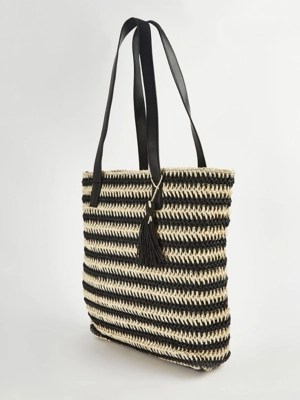 Striped Woven Straw Tote Bag Women at ASDA