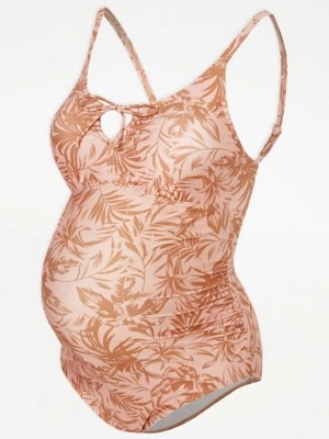 Maternity Rust Palm Leaf Print Tie Up Swimsuit Women at ASDA
