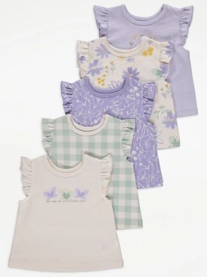 Spring Floral Frilly Short Sleeve Tops 5 Pack Baby at ASDA
