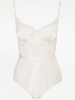 Entice Cream Bridal Lace Bodysuit Women at ASDA