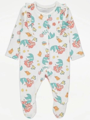 Disney The Little Mermaid Frill Sleepsuit Baby at ASDA