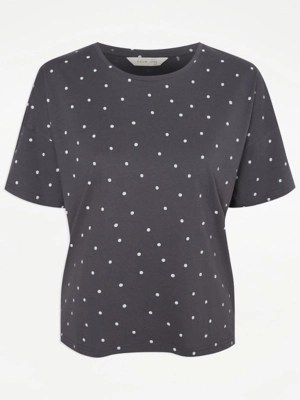 Grey Polka Dot Print Pyjama Top Lingerie at ASDA