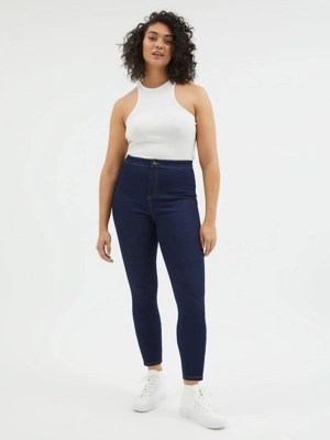 Dark Blue Wash Cropped High Rise Jeggings Women at ASDA
