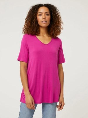 Pink VNeck Longline Tunic Top Women at ASDA