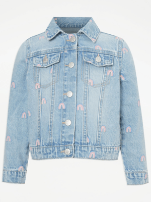 Light Wash Rainbow Print Denim Jacket Kids at ASDA