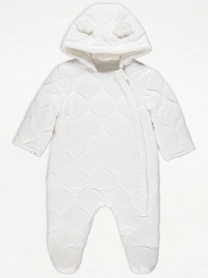 White Quilted Pramsuit Baby at ASDA