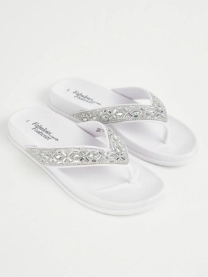 White Embellished Flatform Flip Flops Women at ASDA