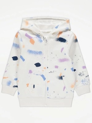 White Paint Splatter Zip Up Hoodie Kids at ASDA