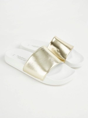 Gold Shiny Sliders Women at ASDA