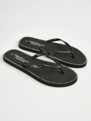 Black Diamante Trim Flip Flops Women at ASDA