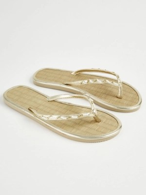 Gold Beaded Flip Flops Women at ASDA