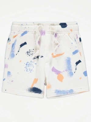 White Paint Splatter Jersey Shorts Kids at ASDA