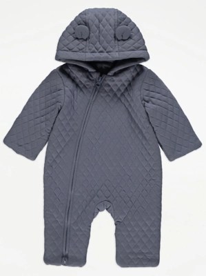 Blue Quilted Pramsuit Baby at ASDA